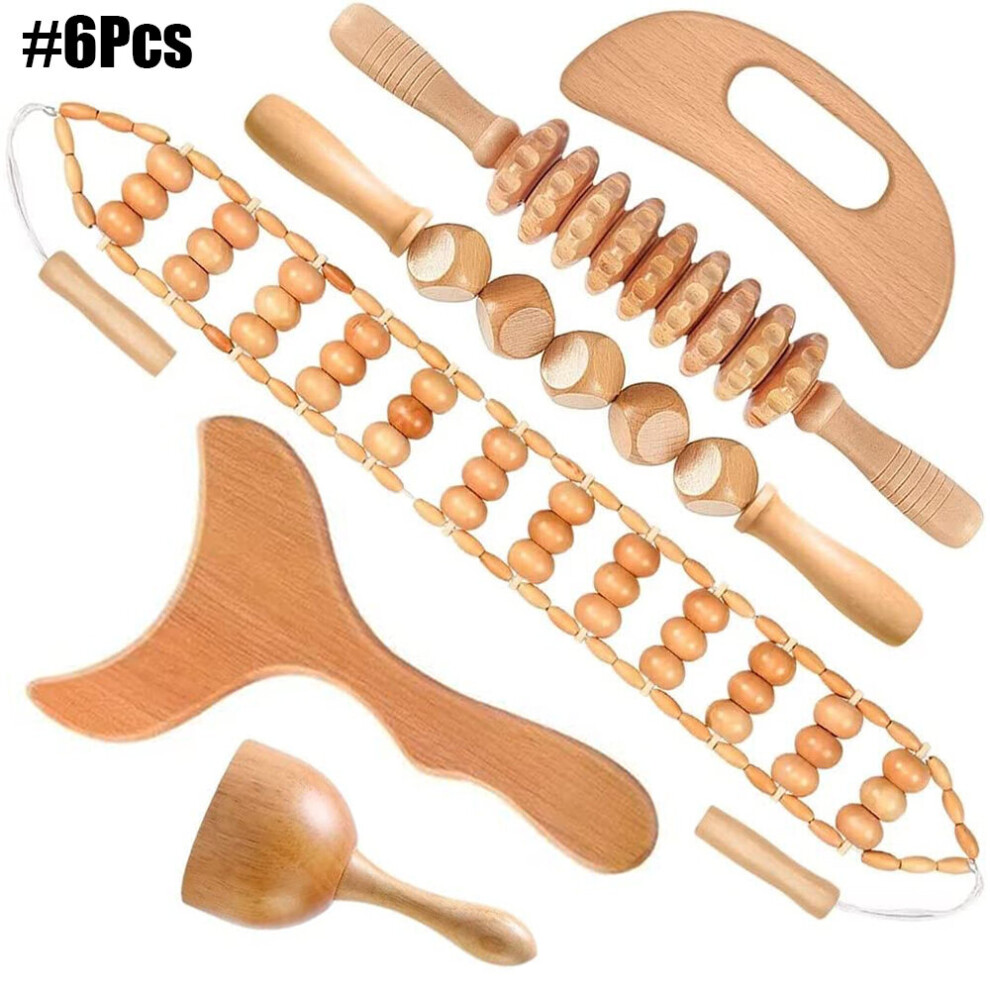 Dechoicelife (A-6Pcs) Wood Therapy Massage Tools, Wood Lymphatic Drainage Massage Tools Set For Body Sculpting, Maderoterapia Kit For Anticellulite