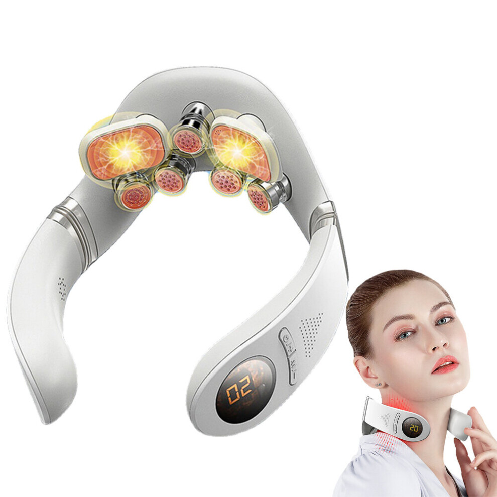 Dechoicelife (A-Type2) 3 In 1 Neck Massager Instrument Tens Pulse Vibrator Hot Compress Muscle Massage Relaxation Treatment Treat Cervical Spine Pain