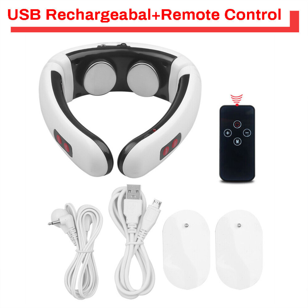 Dechoicelife (A-With Remote Control) Electric Neck Pulse Massager Far-Infrared Heating 6 Mode Cervical Massage Device Pain Relief Tool Health Care Relaxation Machi