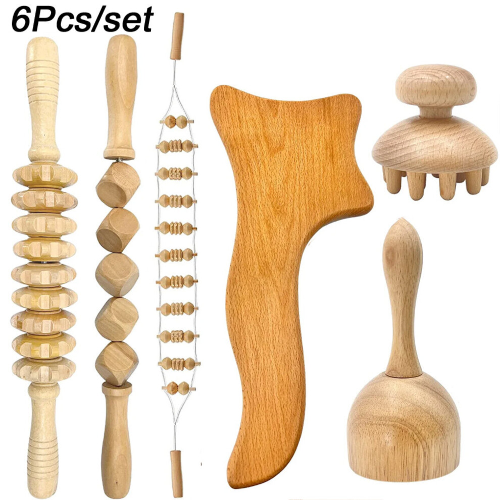Dechoicelife (A-6Pcs) Wooden Therapy Massager Roller Trigger Point Massager Stick For Fascia Cellulite Muscle & Abdomen Body, Muscle Belly Relief Tool