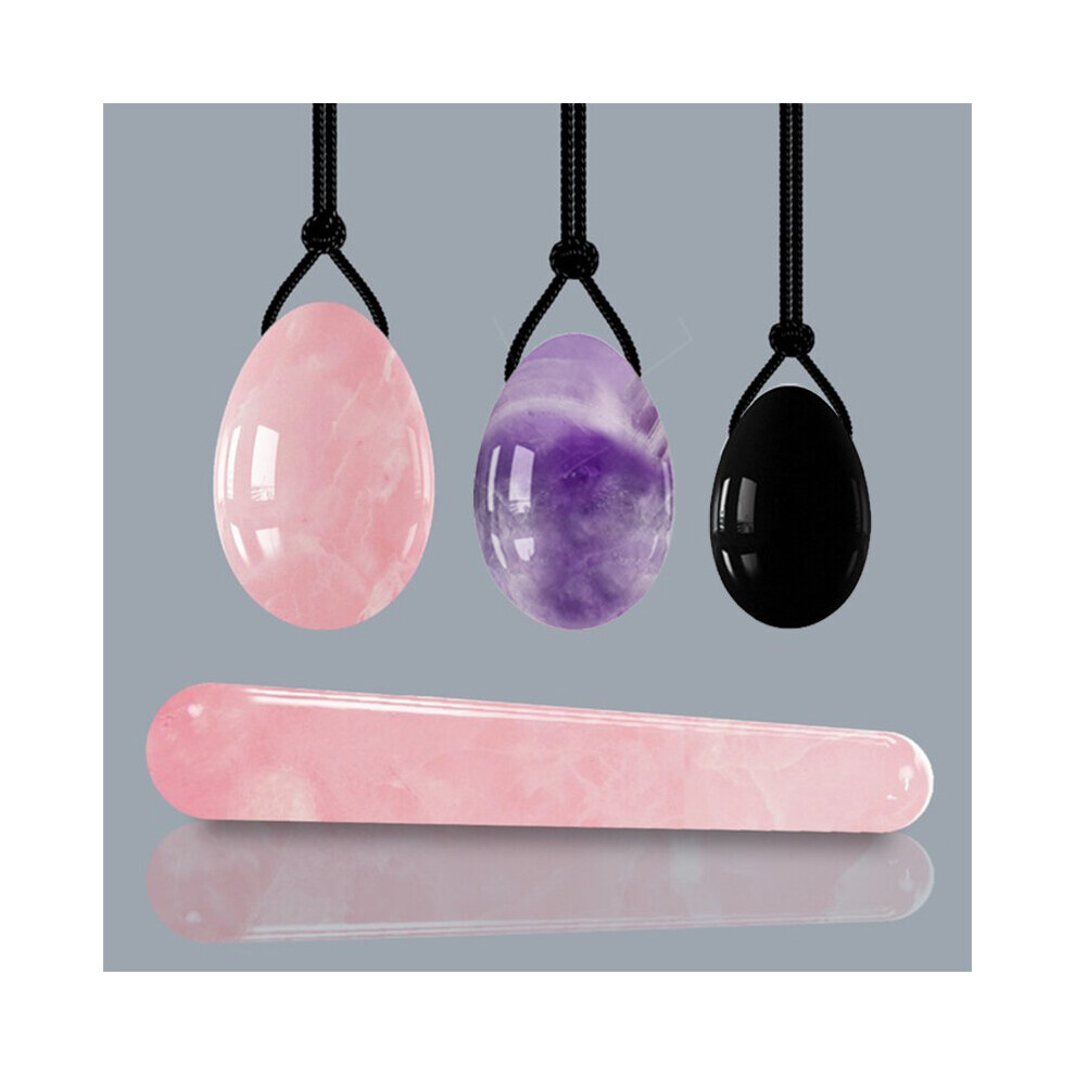 Dechoicelife (A-Set 1) Rose Quartz Yoni Egg Set Drilled Natural Jade Eggs Amethyst Kegel Balls Kegel Exercise Jade Ball Vaginal Tightening Massage Egg