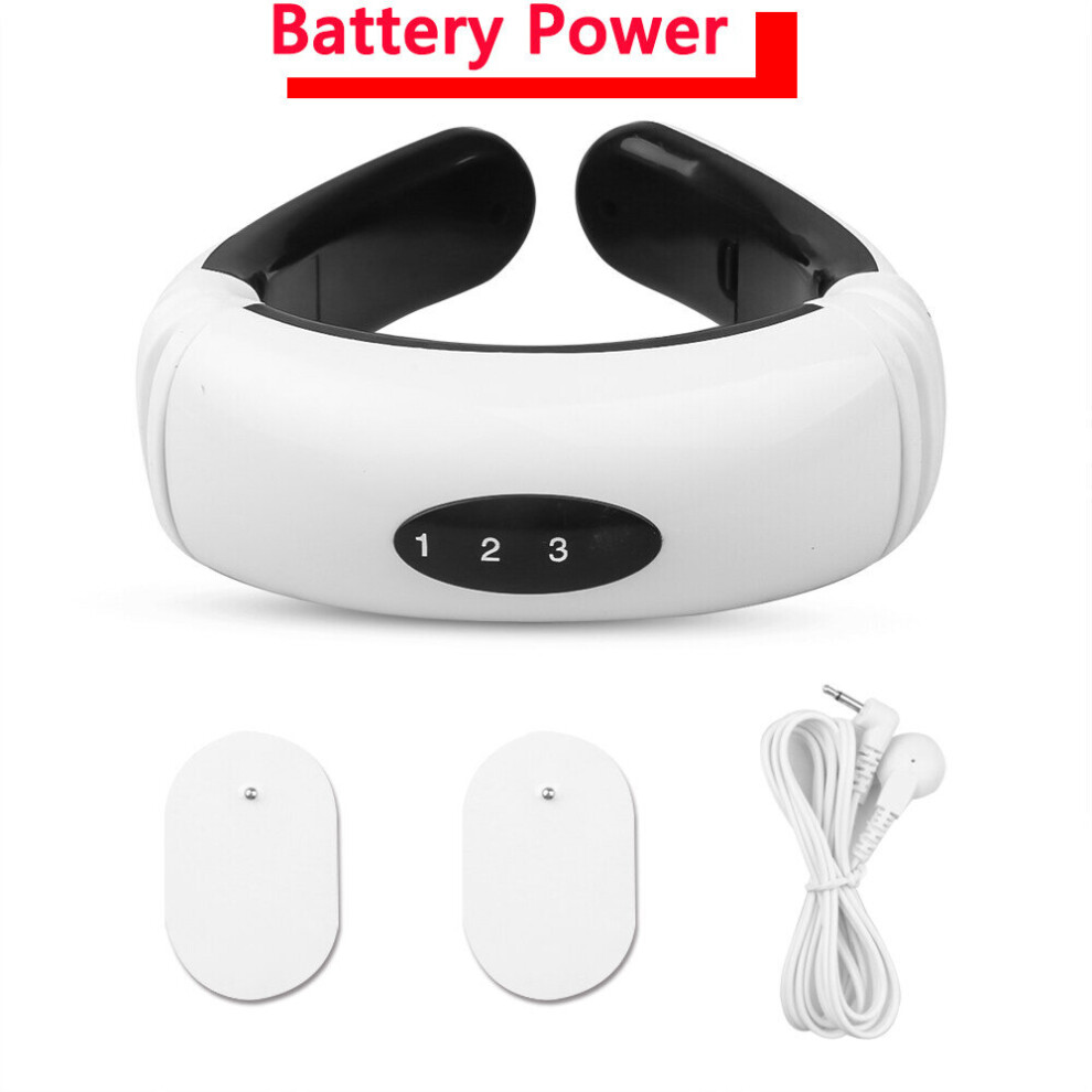Dechoicelife (A-Battery With 2Pad) Electric Neck Pulse Massager Far-Infrared Heating 6 Mode Cervical Massage Device Pain Relief Tool Health Care Relaxation Machine