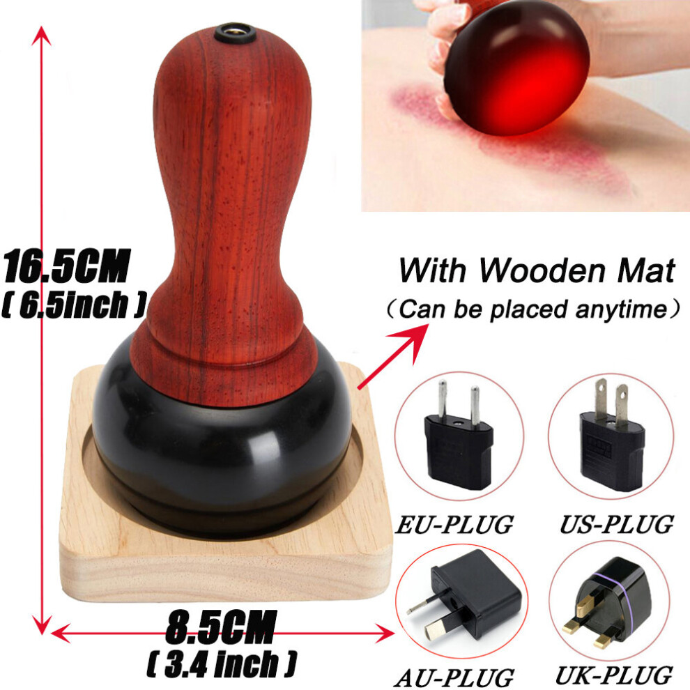 (a-With Wooden Mat 110-240V-UK-PLUG) Hot Stone Electric GuaSha Massager Natural Stone Needle Skin Scraping Back Neck Face Massage Relax Muscles Skin Lift Care Spa