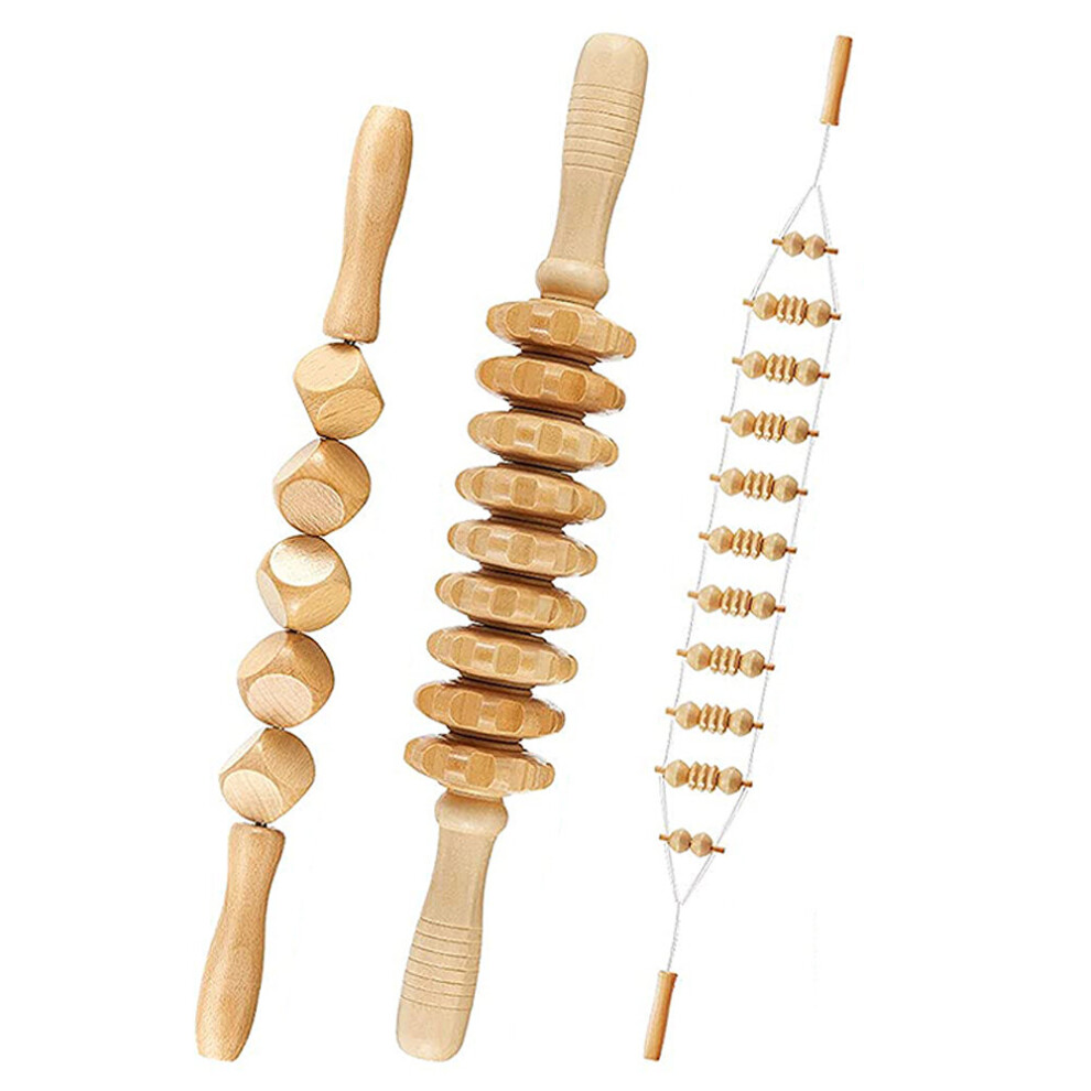 Dechoicelife (A-3Pcs-Set Massager) Wooden Massage Tools Anti Cellulite Massager Home Gym Handheld Cellulite Massage Roller Lymphatic Drainage Massage Tools