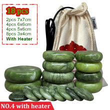 (a-NO4 with Heater) Green Jade glaze hot stone massage Set massager back massageador Health Care stones for massage spine basalt lava stone spa