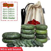 (a-NO6 with heater) Green Jade glaze hot stone massage Set massager back massageador Health Care stones for massage spine basalt lava stone spa