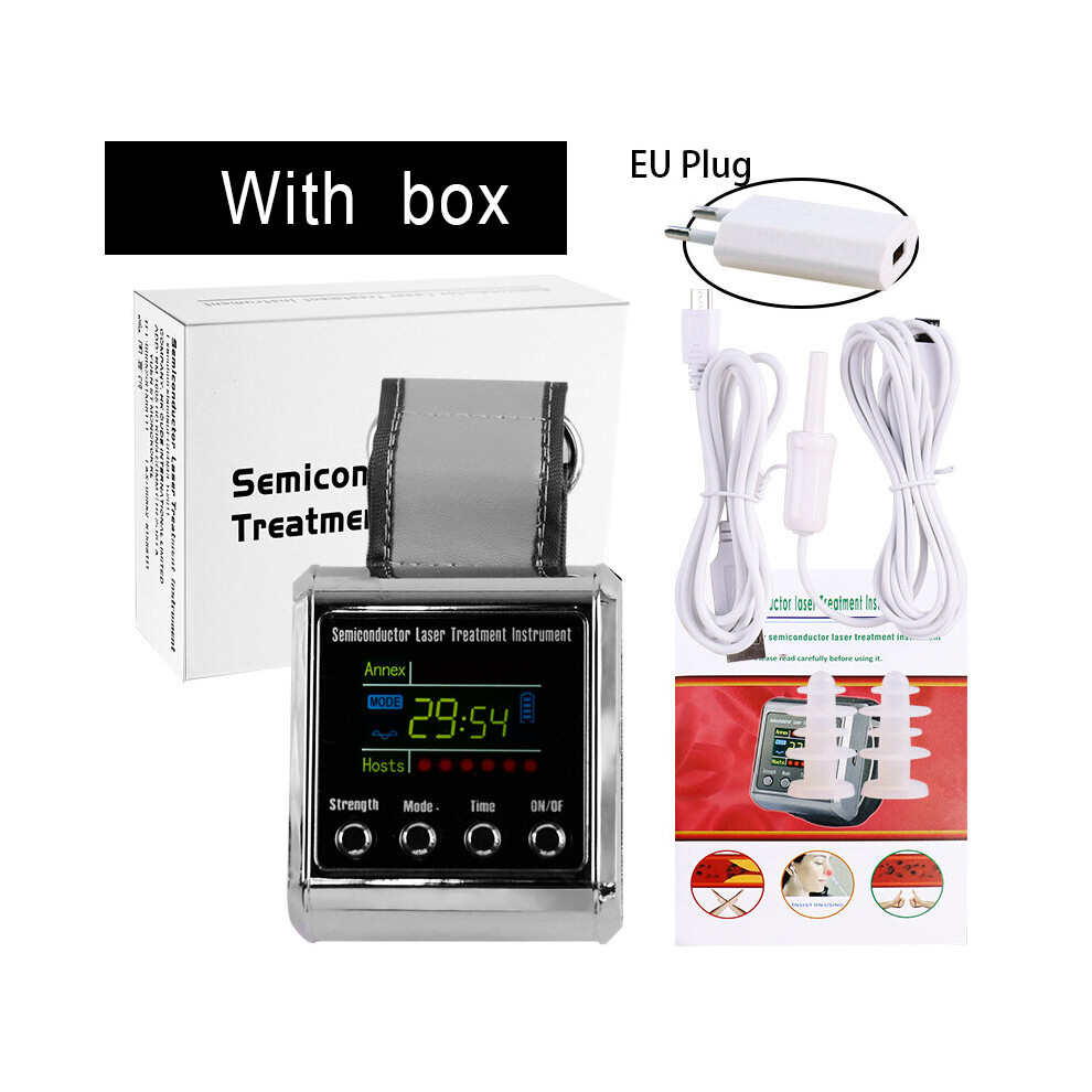 Dechoicelife (A-With Box Eu Plug) 650Nm Laser Wrist Watch Therapy Low Frequency Physiotherapy Laser Device To Treat Cholesterol Hypertension Rhinitis Diabetes