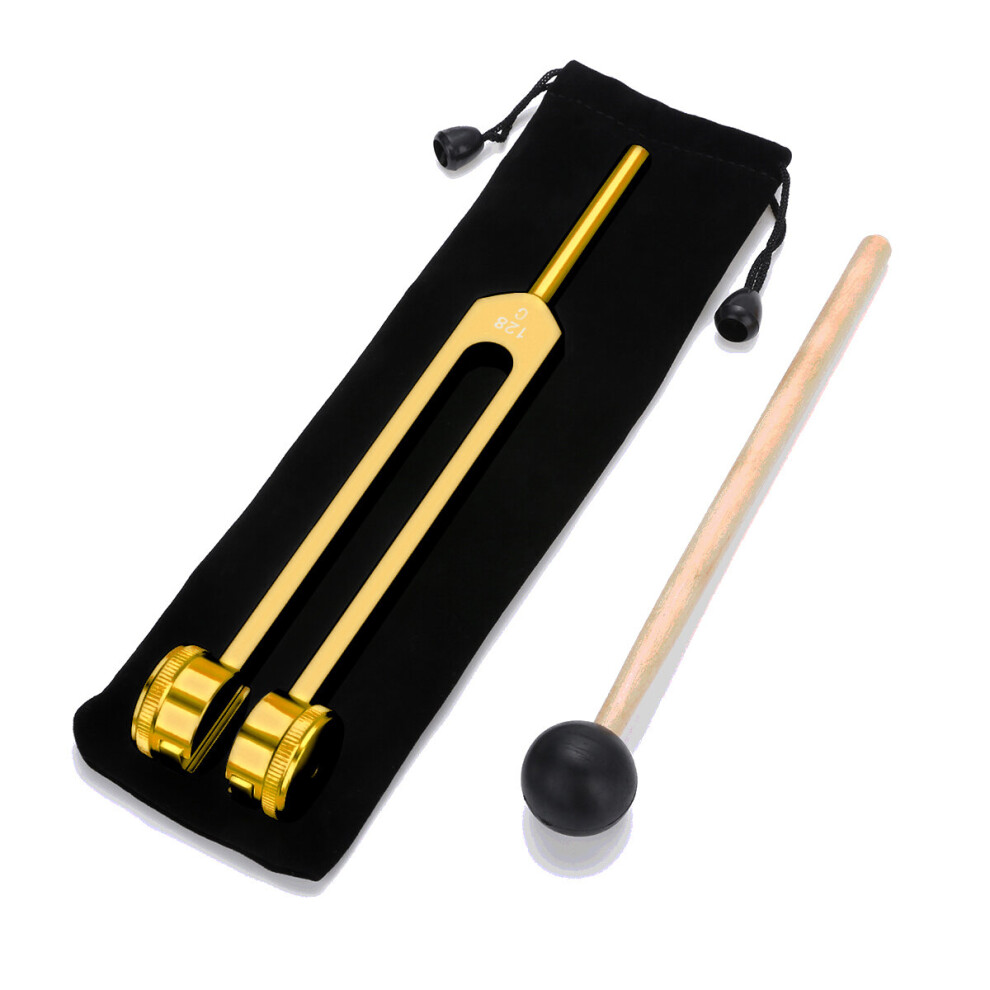 Dechoicelife Gold (A-) 128Hz Medical Neurological Massager Tuning Fork Mallet Chakra Hammer Vibe Set For Sound Healing Therapy Nerve System Test Tool