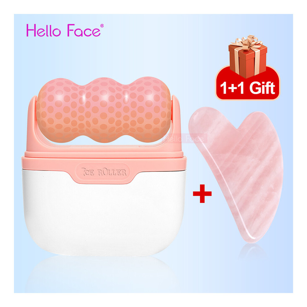 Dechoicelife Pink (A- Roller Gua Sha) Hello Face Ice Roller Facial Massage 2 Shape Heads Shrink Pores Cold Therapy Reusable Freezable Ice Massager Lifting Tools