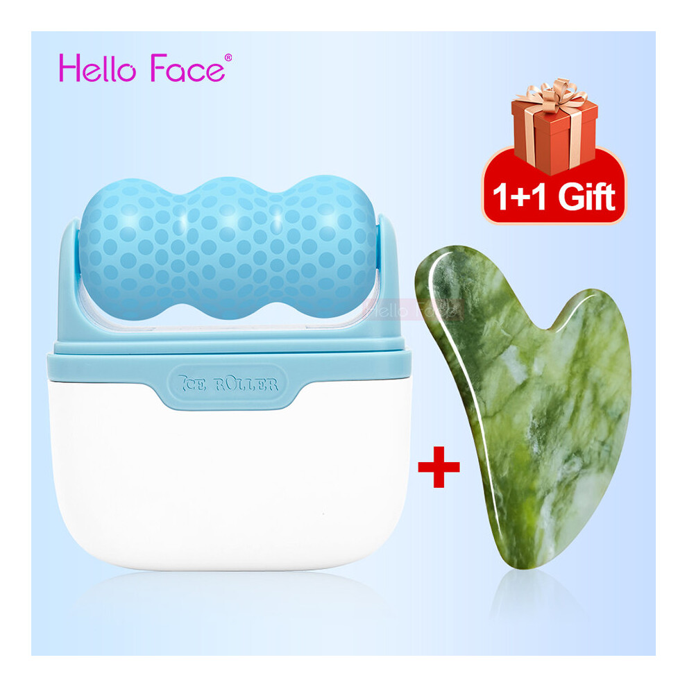 Dechoicelife Green (A-) Hello Face Ice Roller Facial Massage 2 Shape Heads Shrink Pores Cold Therapy Reusable Freezable Ice Massager Lifting Tools