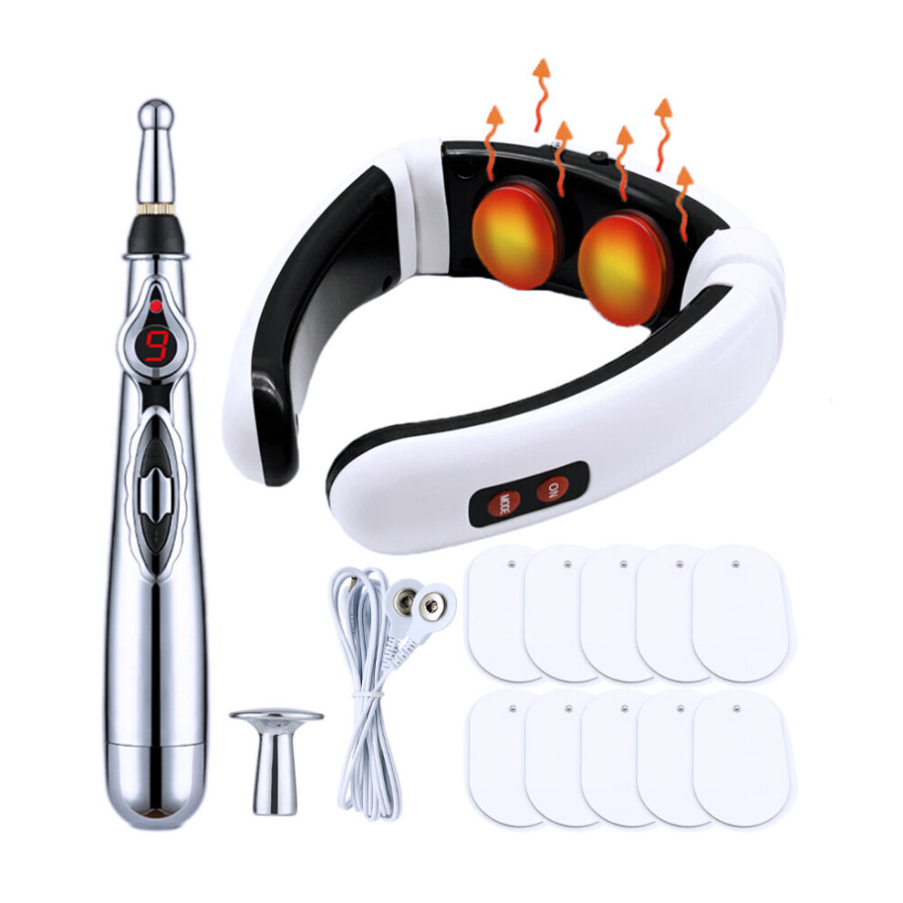 Dechoicelife (A-As Picture) Electric Neck Massager Hot Compress Back Tens Cervical Pain Relief Ems Vertebra Physiotherapy Acupuncture Massage Pen Healthcare