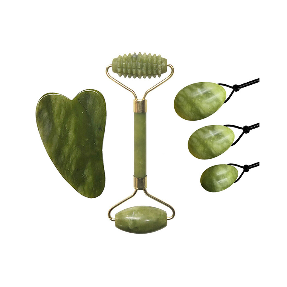 Dechoicelife (A-No.6) Natural Jade Roller Guasha Scraper Yoni Eggs Crystal Stone Facial Massage Jade Eggs Kegel Exerciser Massager Gouache Scraper Set