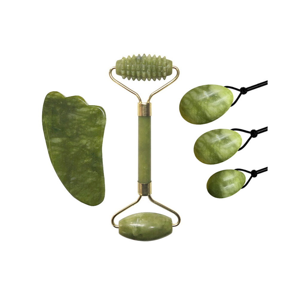 Dechoicelife (A-No.7) Natural Jade Roller Guasha Scraper Yoni Eggs Crystal Stone Facial Massage Jade Eggs Kegel Exerciser Massager Gouache Scraper Set