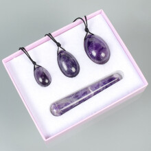 (a-4 pcs and box) Natural Amethyst Yoni Eggs Massage Wand Tool Gift Box Set Kegel Exercise Vaginal Muscle Training Massager Original Stone Crystal