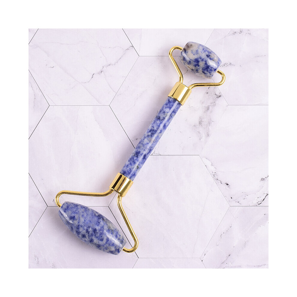 Dechoicelife (A-Roller) Jade Roller & Gua Sha Tool Set Natural Sodalite Stone Crystal Face Massage Body Acupuncture Scraping Beauty Health Care Massager