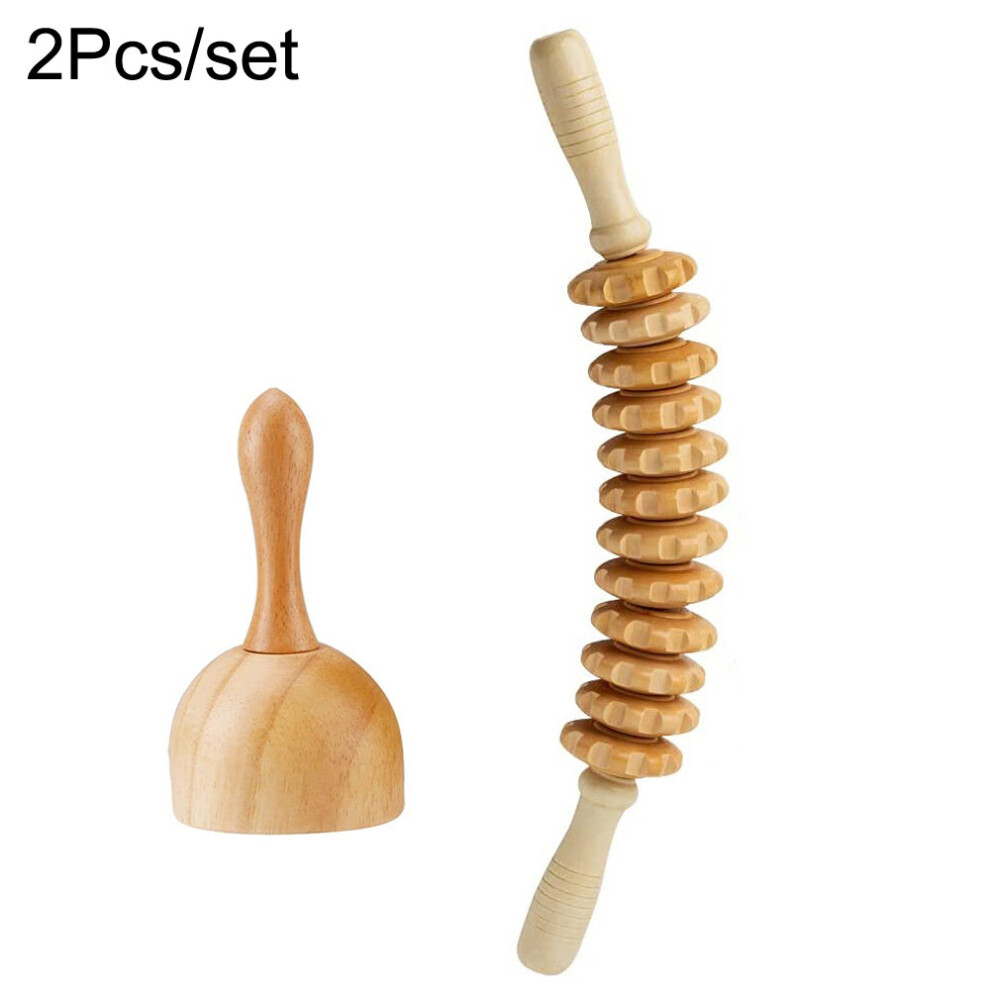 Dechoicelife (A-2Pcs) Wood Therapy Massage Tools Lymphatic Kit Gua Sha Tool Drainage Massager Muscle Pain Relief Fascia Body Sculpting Set