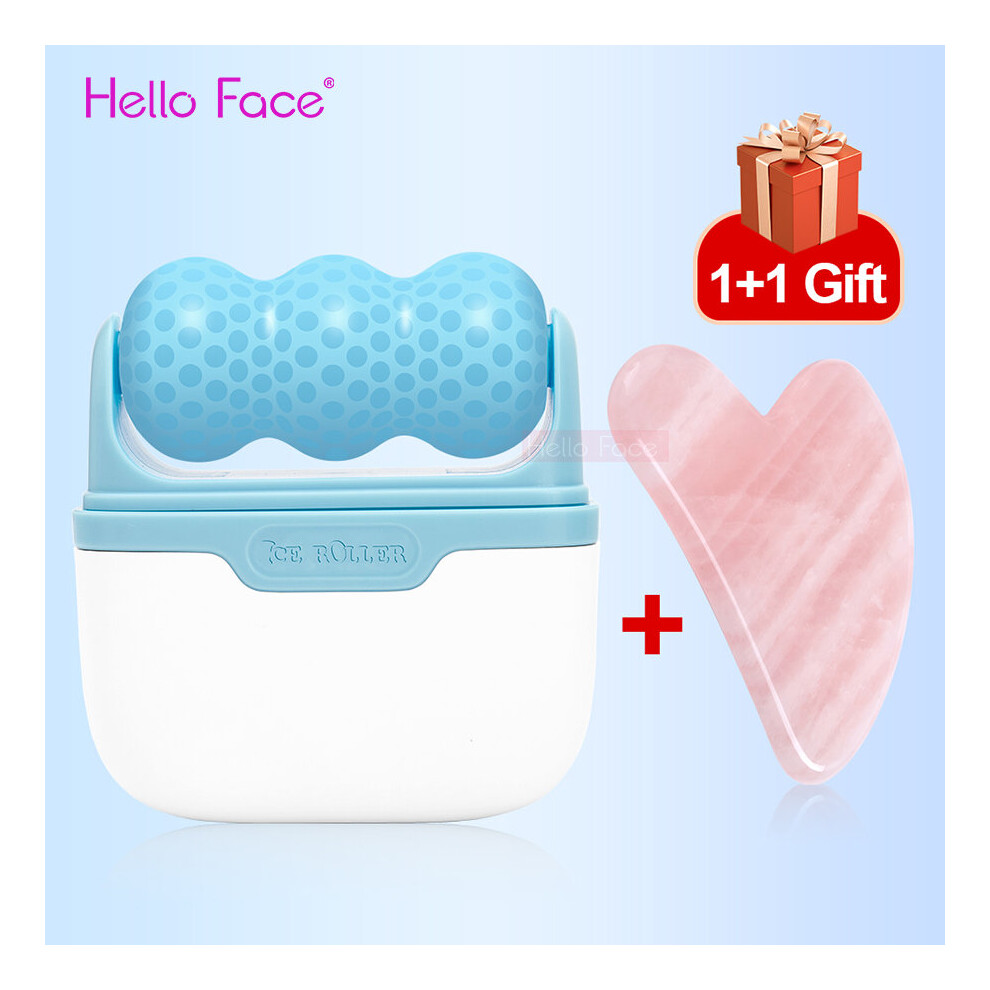 Dechoicelife Blue (A- Roller Gua Sha) Hello Face Ice Roller Facial Massage 2 Shape Heads Shrink Pores Cold Therapy Reusable Freezable Ice Massager Lifting Tools
