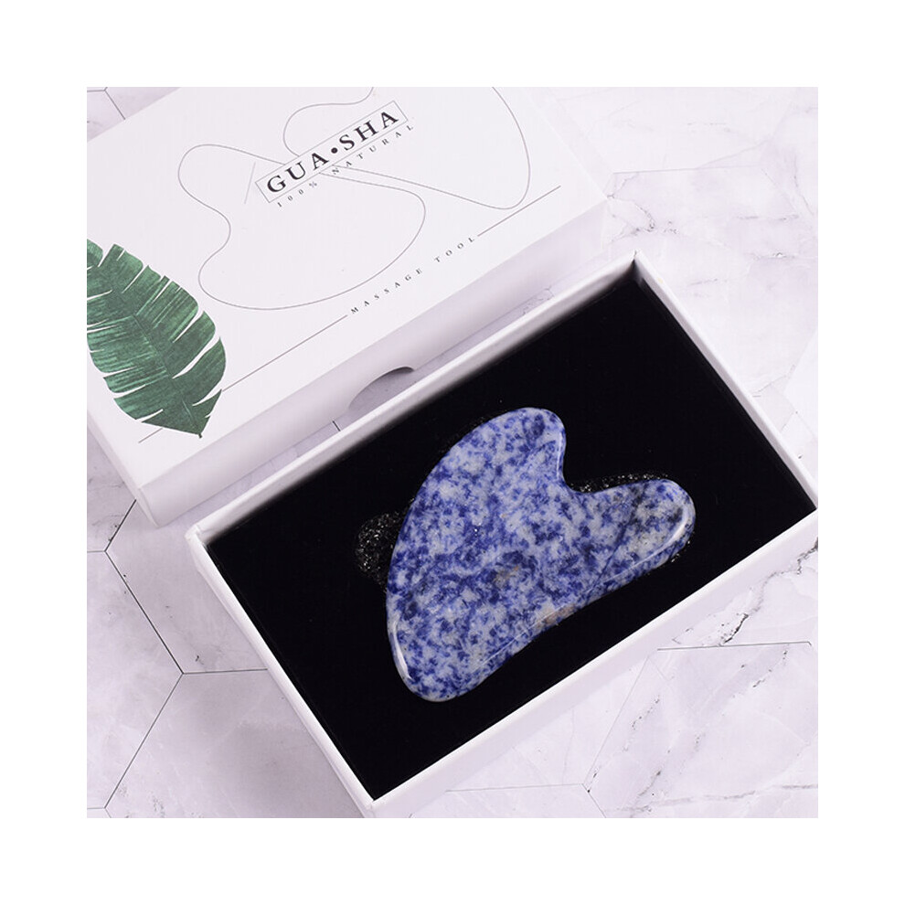Dechoicelife (A-Guasha Tool And Box) Jade Roller & Gua Sha Tool Set Natural Sodalite Stone Crystal Face Massage Body Acupuncture Scraping Beauty Health Care Massag