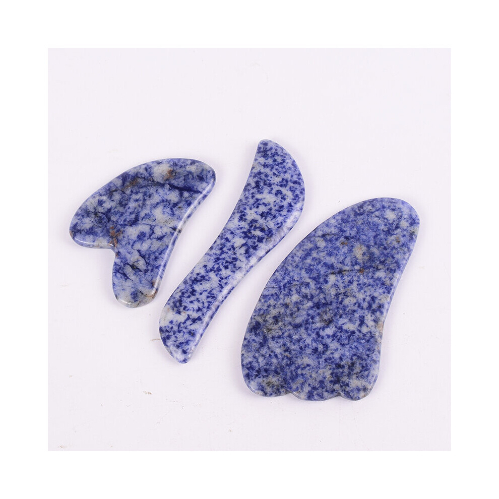Dechoicelife (A-3 Pcs) Natural Sodalite Gua Sha Tool Massage Body Health Care Crystal Tools Set Spa Acupuncture Scraping Massager Head Face Beauty