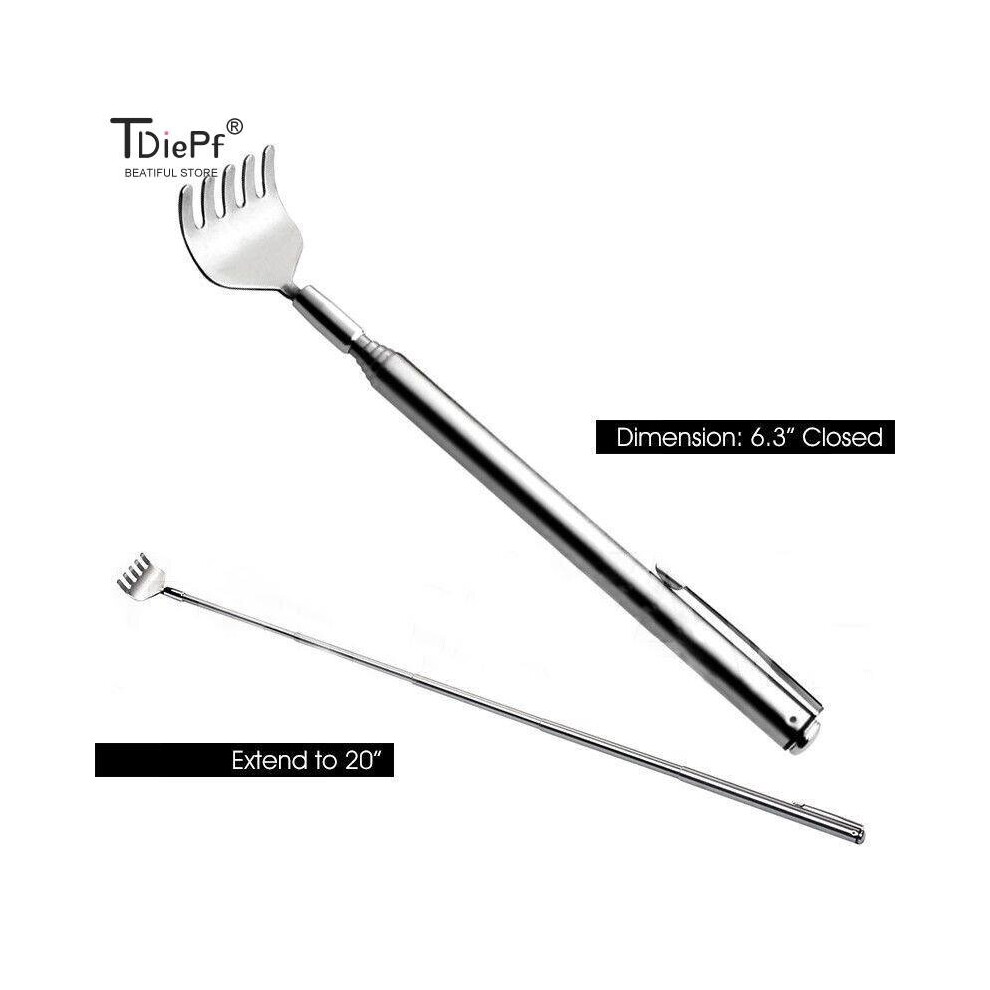 Dechoicelife 1Pcs Portable Stainless Steel Telescopic Pen Cliptelescopic Body Back Scratcher Itch Scratch Tool