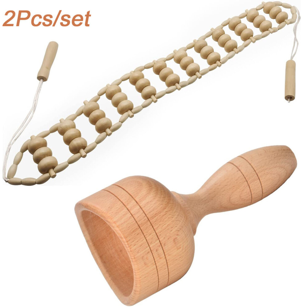 Dechoicelife (A-2Pcs) Maderoterapia Kit Wood Therapy Massage Tools,Wood Swedish Cup & Roller Rope,Wooden Therapy Lymphatic Anti Cellulite