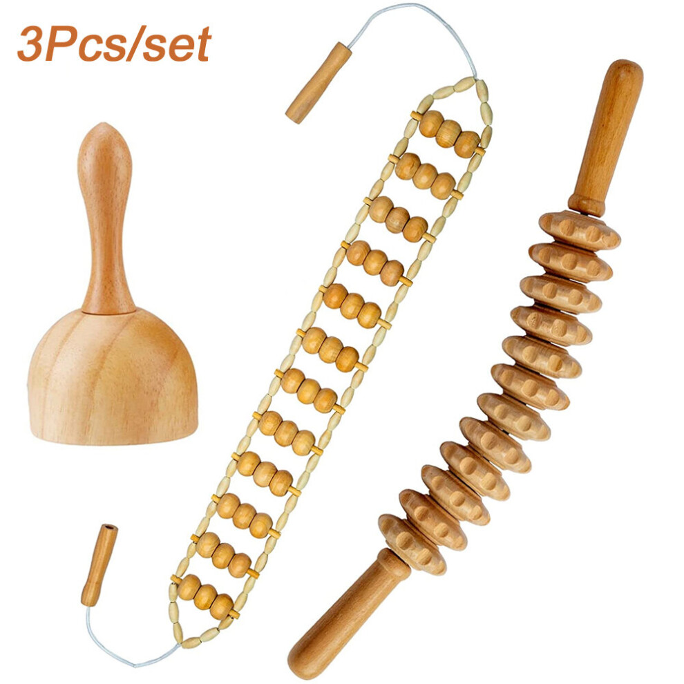 Dechoicelife (A-3Pcs) Maderoterapia Kit,Wood Therapy Massage Tools,Wood Swedish Cup & Roller Rope,Wooden Therapy Lymphatic Anti Cellulite