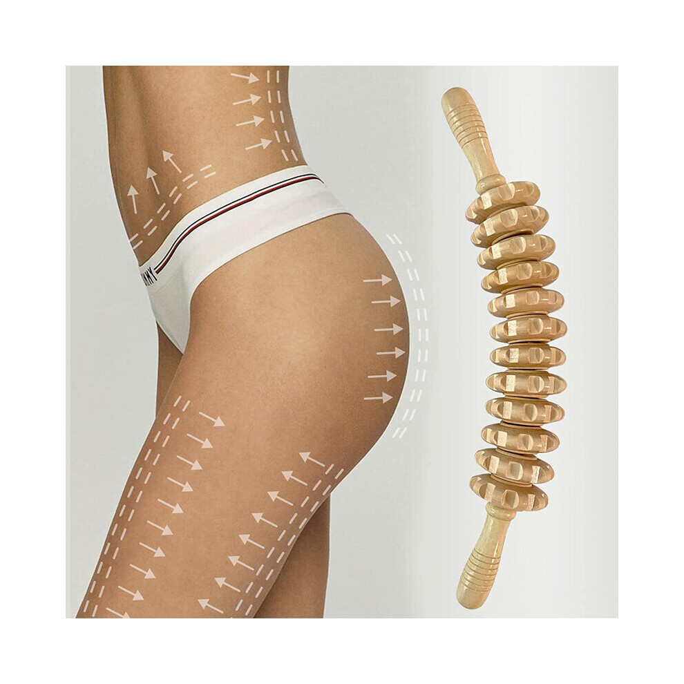 Dechoicelife Wooden Curved Massager Handheld Roller Stick 12 Rollers Trigger Point Manual Body Therapy Massager For Fascia Cellulite Muscle