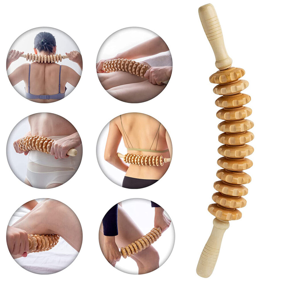 Dechoicelife 12 Wheel Curved Wood Therapy Massage Roller For Waist Thigh Body Shaping, Lymphatic Drainage, Cellulite Reduction,Muscle Tension