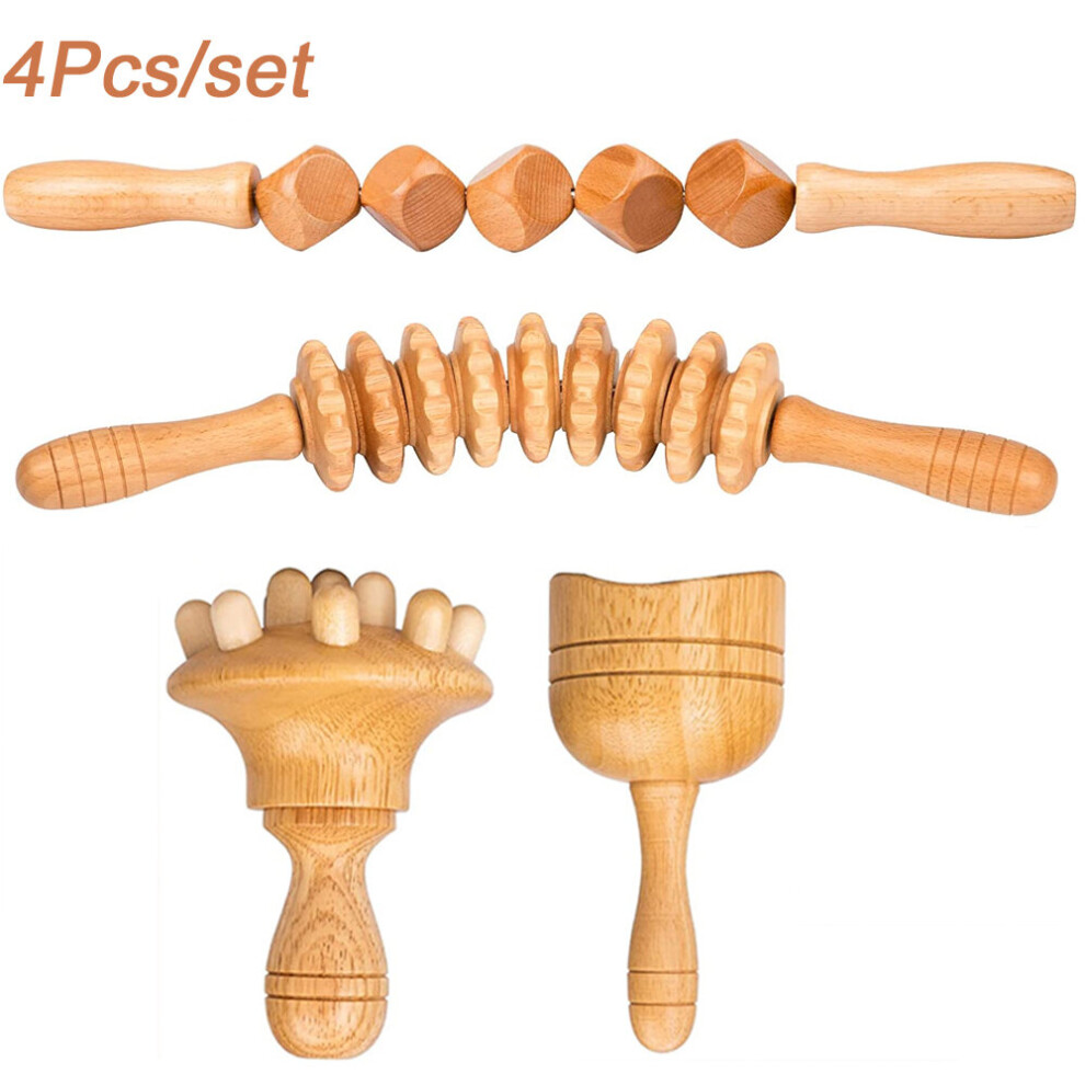 Dechoicelife Gold (A-) Wood Therapy Massage Tools Lymphatic Drainage Massager Body Sculpting Tool Maderoterapia Kit Wooden Swedish Cup