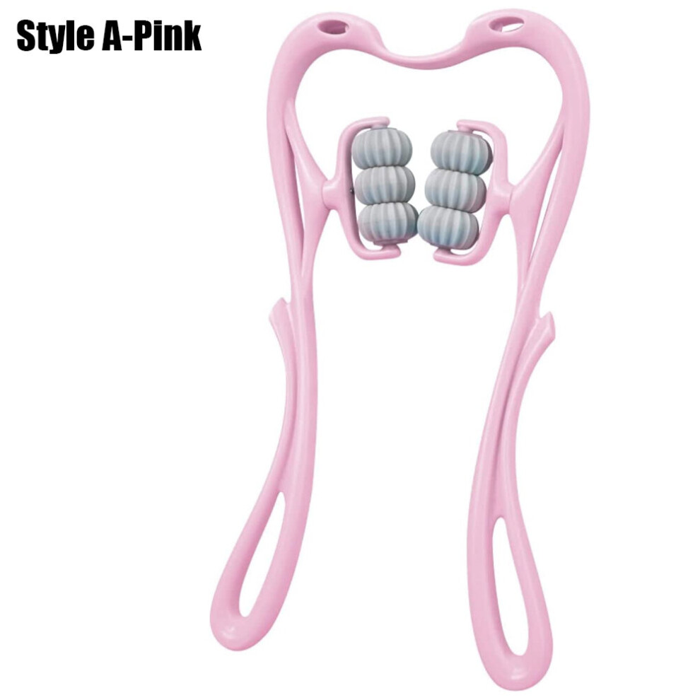 Dechoicelife Pink (A-Style A-) Handheld Neck Shoulder Massager 6-Roller Cervical Spine Massager For Neck Shoulder Massage Relaxation & Relieve Muscle Soreness