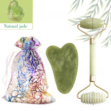 (a-green Set type3) Gua sha Board SPA Scraper Stone Natural Jade Massage Roller Facial Anti-wrinkle Treatment Body Facial Massager Health Care Tools