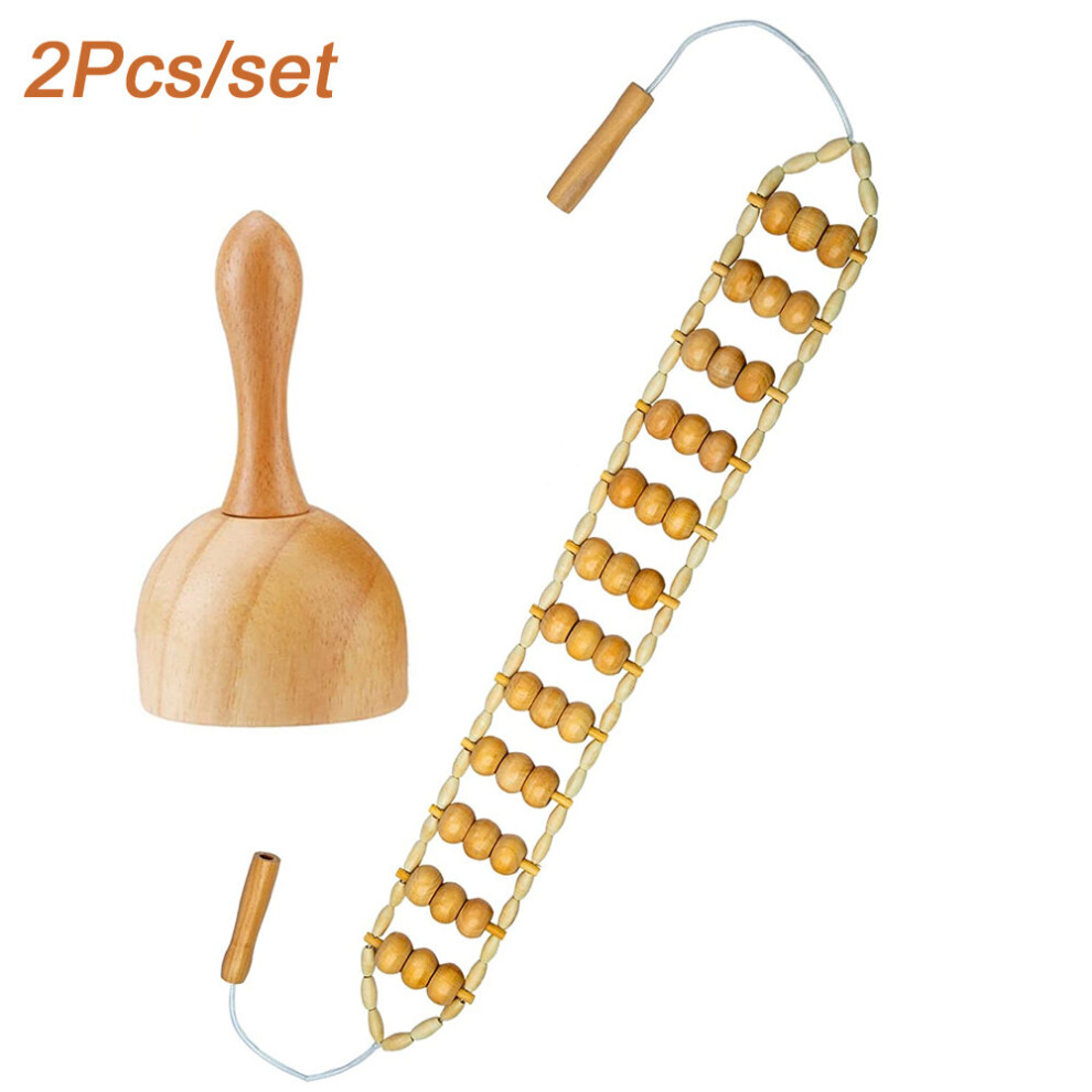 Dechoicelife (A-2Pcs) Wood Therapy Massage Tools,Wood Swedish Cup &Roller Rope Body Sculpting Tools Lymphatic Drainage Massager Wooden Massager Roller