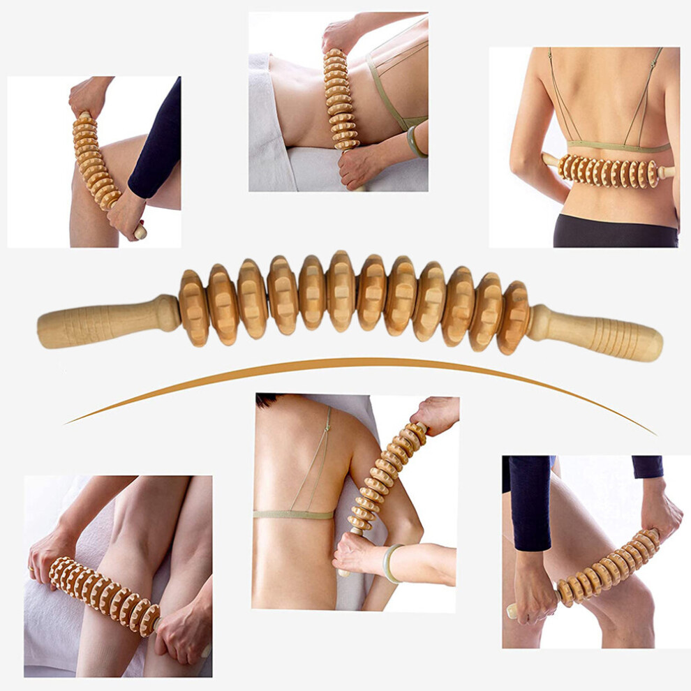 Dechoicelife 12 Wheel Wood Therapy Roller Massage Tool Curved Designed Maderoterapia Colombiana Massager Lymphatic Drainage Muscle Relaxation