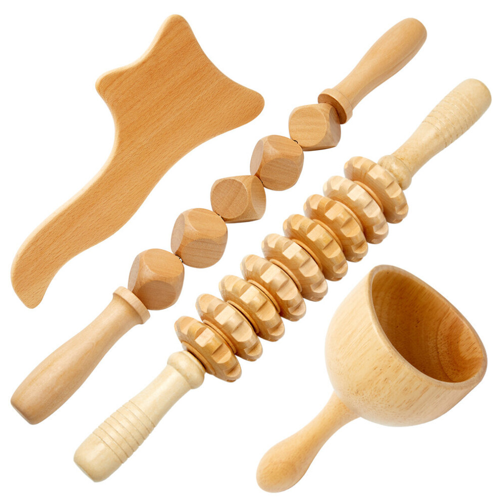 Dechoicelife (A-4Pcs) Wood Body Massage Tool Cupping Therapy Lymphatic Drainage Massager For Acupuncture Point Device To Relax And Activate Muscles