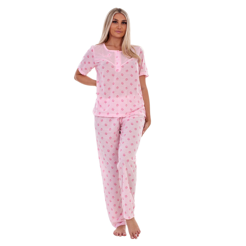 (Pink, XXL) Ladies Pyjama Set Floral Printed Short Sleeve Buttons Plus Nightwear M to 6XL