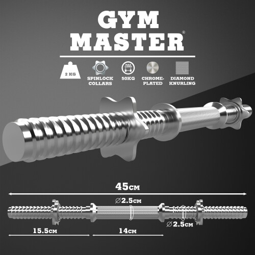 GYM MASTER Dumbbell Bar Pair 45cm Workout Weight Lifting Set Spinlock Collars 1