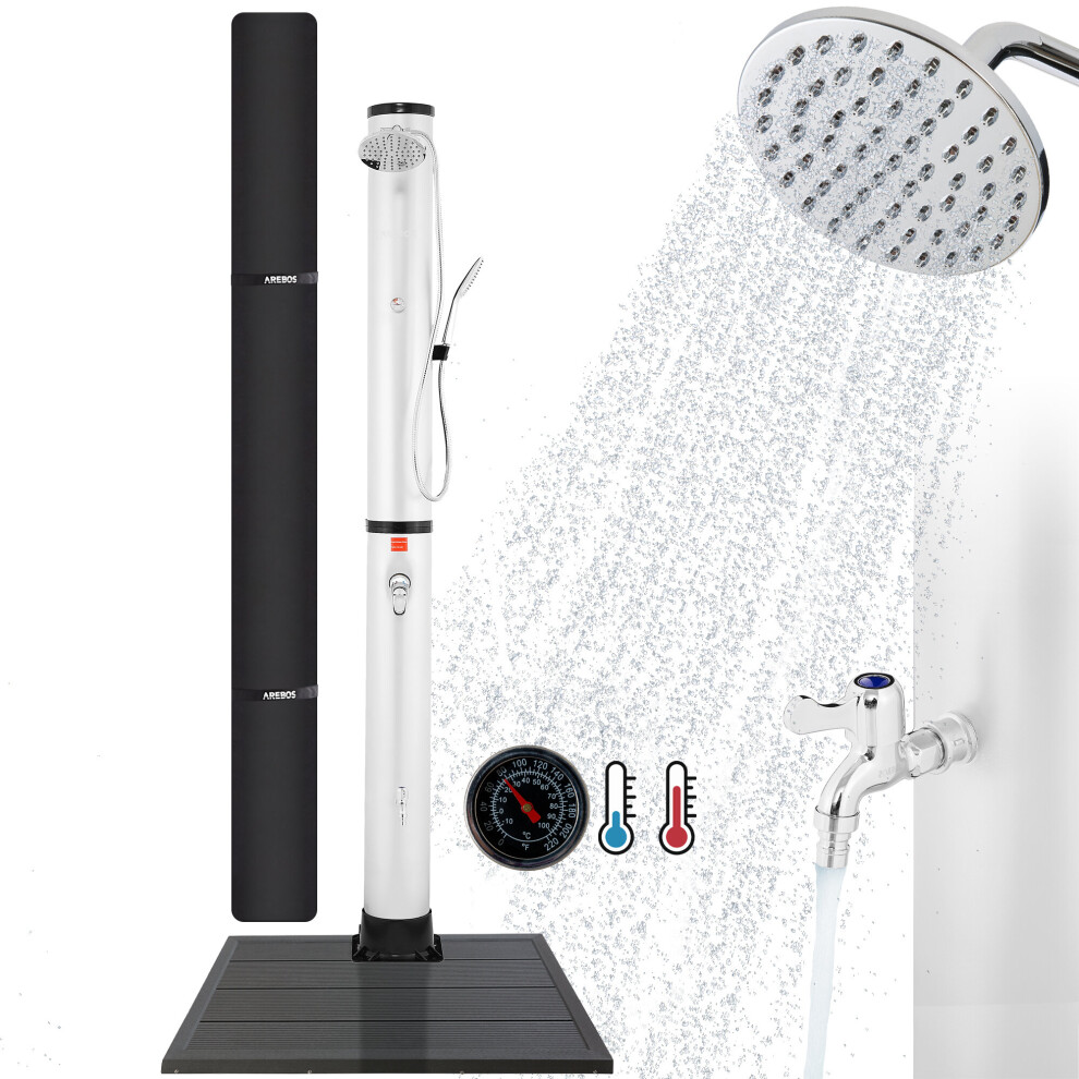 AREBOS Outdoor Shower Solar Shower 40 L Premium silver with base plate anthracite