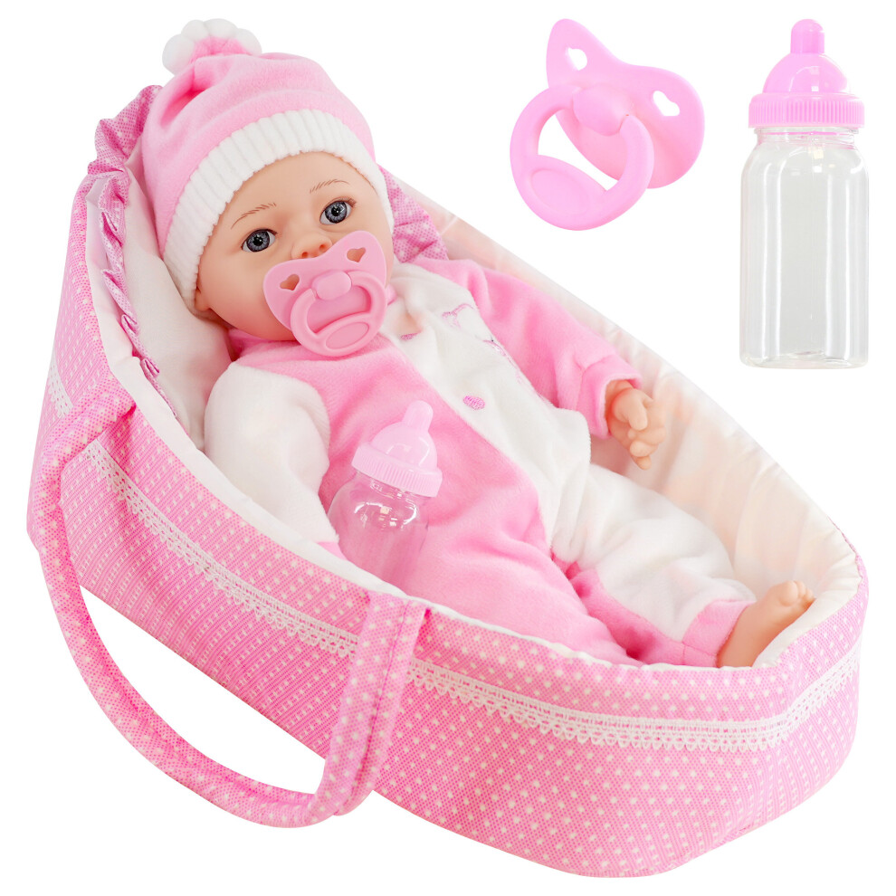 The Magic Toy Shop 15" Baby Doll With Sounds & Carry Cot