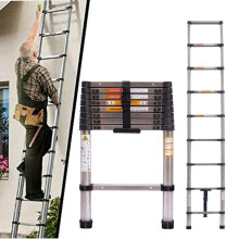 (2.6M Straight Ladder) Extendable Ladder Steel Telescoping Ladder Portable Step Ladders Multi Purpose Max Load 150KG Capacity