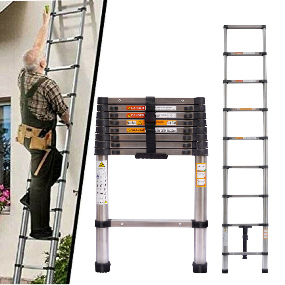(2.6M Straight Ladder) Extendable Ladder Steel Telescoping Ladder Portable Step Ladders Multi Purpose Max Load 150KG Capacity