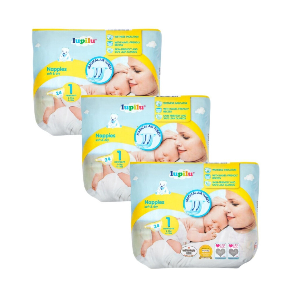 3 x Lupilu Size 1 Newborn 24 Nappies Size 1 ( 2-5kg/4-11 lbs)