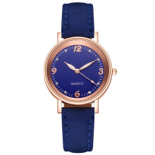 (Blue) Women Quartz Analog Wrist Watch Leather Strap Casual Fashion Decoration Gift