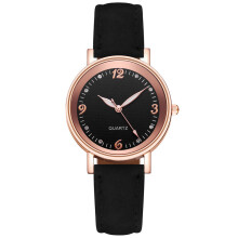 (Black) Women Quartz Analog Wrist Watch Leather Strap Casual Fashion Decoration Gift