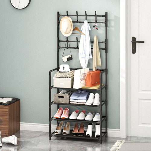 Living And Home 4 Tier Shoe Rack Clothes Hanger Black 1