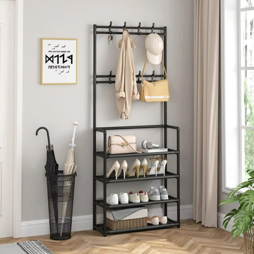Living And Home 4 Tier Shoe Rack Clothes Hanger Black