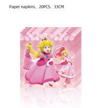 (20PCS Napkin) Peach Princess Themed Birthday Party Decoration Supplies Banner Balloon Cutlery