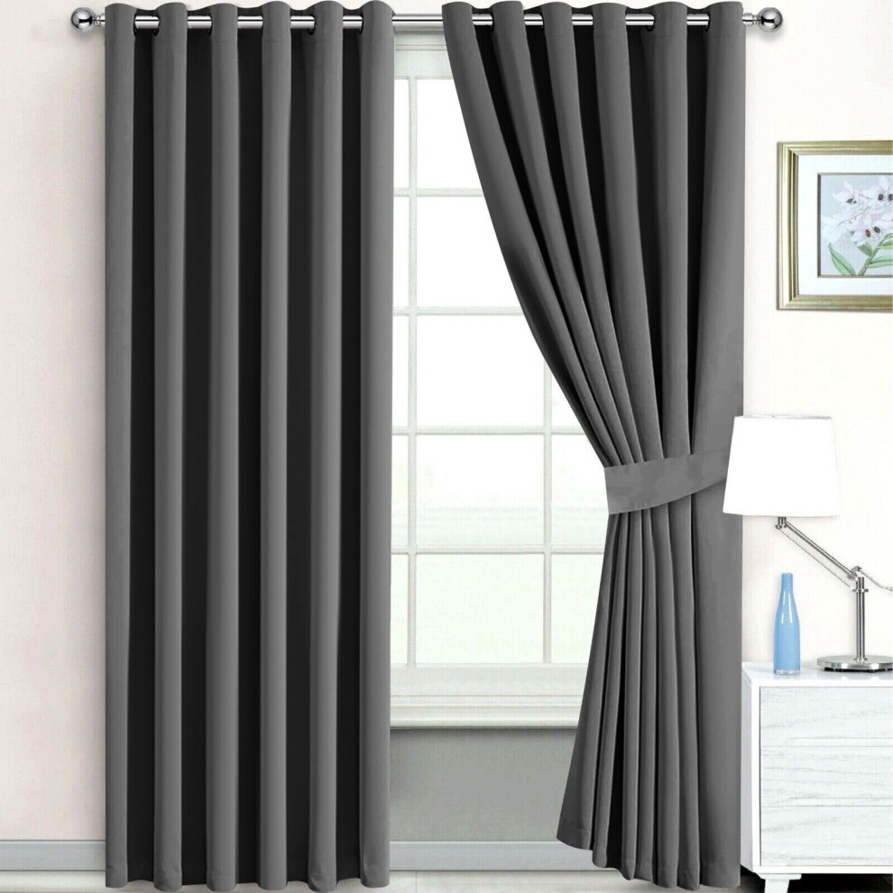 (90" x 90" (228cm x 228cm)) Grey Curtains Blackout Living Room Eyelet Curtain