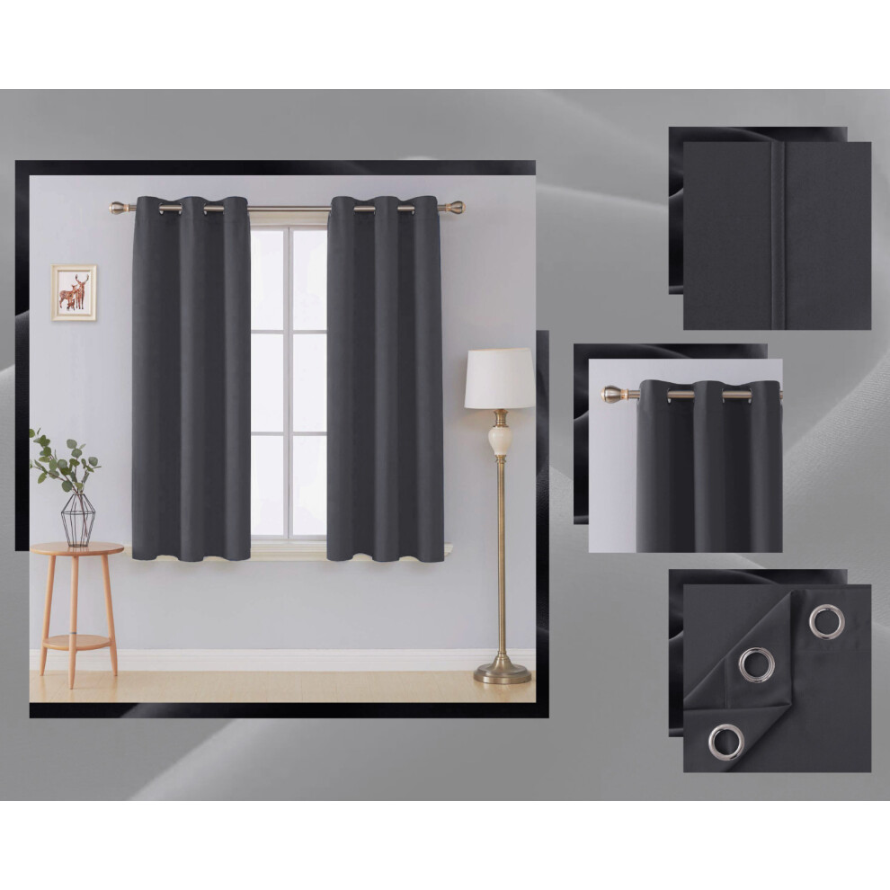 (66" x 54" (168cm x 137cm)) Grey Curtains Blackout Living Room Eyelet Curtain