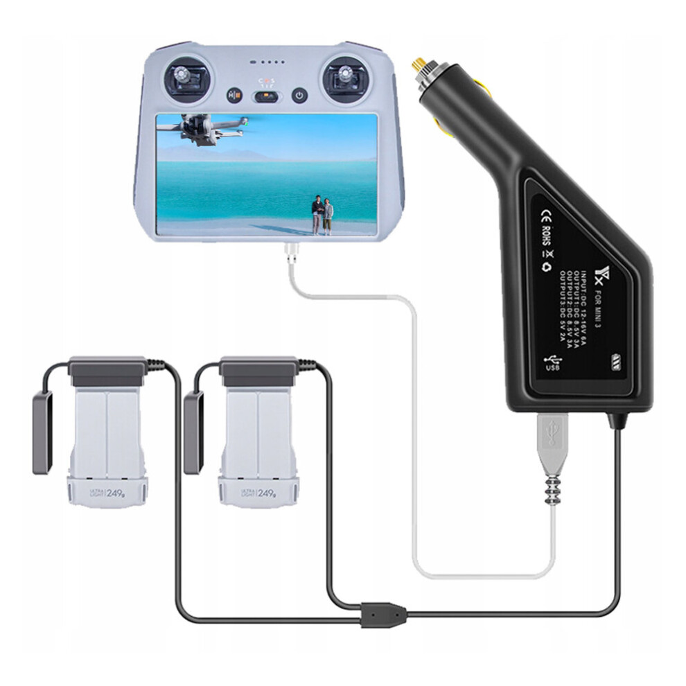Sinodragon 3 In 1 For Dji Mini3/3Pro Rc Drone Car Charger Adapter For 2 Battery