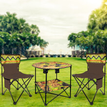 3-Piece Camping Table & Chairs Set - Foldable Steel Frame, Cup Holders, Storage Shelf, Outdoor Picnic & Fishing